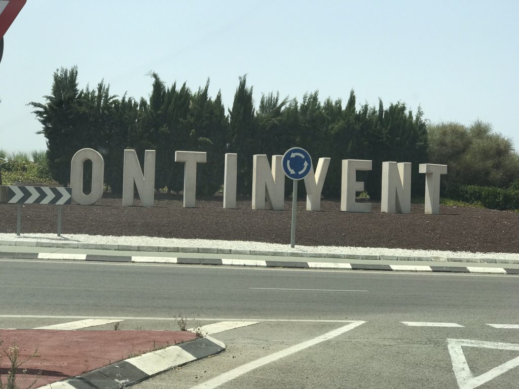 The sign welcoming us to Ontinyent, Spain.